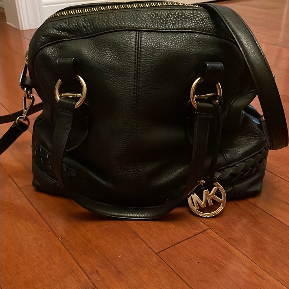 Michael Kors Black Pebbled Leather Shoulder Bag with Gold Hardware